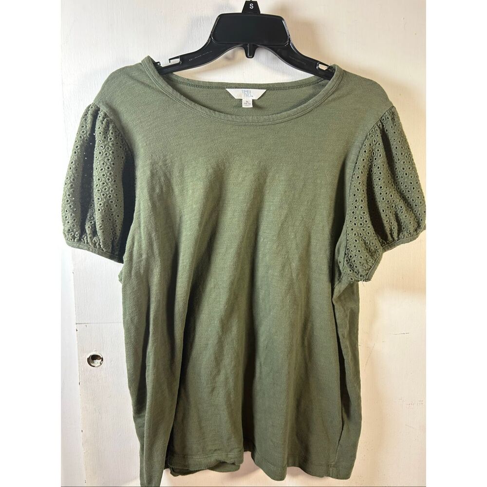 Time & Tru xl 16-18 shirt top army‎ green eyelet ballon sleeves